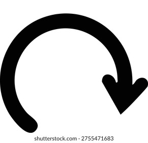 Black curved arrow pointing downward in a semicircle shape