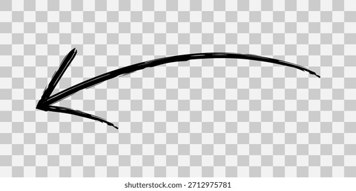 Black curved arrow pointing left on transparent background