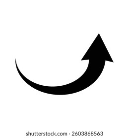 Black curved arrow pointing to the up on a transparent background. Direction symbol. Arrow symbol for app, UI, web. Vector illustration