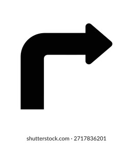 Black curved arrow pointing right on white background turn direction