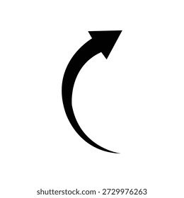 Uma seta curva preta apontando para a direita e para baixo em um fundo branco. Símbolo de direção. Símbolo de seta para app, UI, web. Ilustração vetorial.
