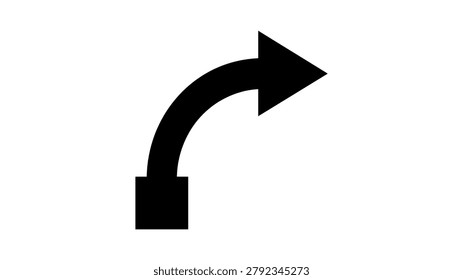 A black curved arrow pointing right turn