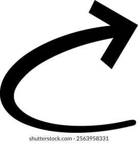 Black curved arrow pointing upward and to the right against a clean white background, serving as an effective symbol for direction, progress, and growth in various designs