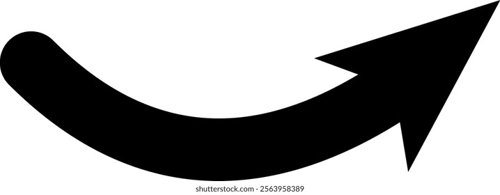 Black curved arrow pointing upward and to the right against a clean white background, serving as a simple yet effective symbol for indicating direction and progress