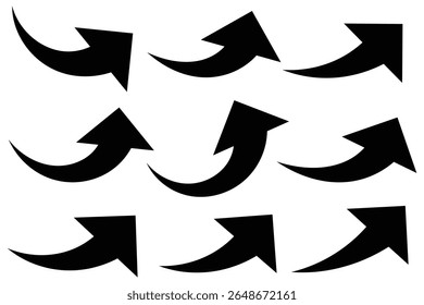 black Curved arrow set. Curved Arrows sign. Set of curved arrows isolated on white background. Curved arrow icon.