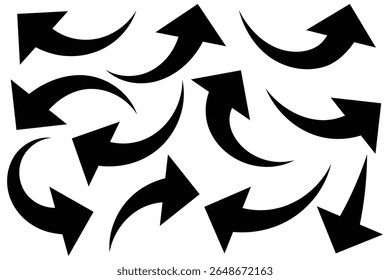 black Curved arrow set. Curved Arrows sign. Set of curved arrows isolated on white background. Curved arrow icon.