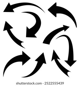 Black curved arrow set on white background. Direction arrow icon for your web site design, logo, app, UI. arrow indicated the direction symbol. curved arrow sign. Vector illustration. eps10