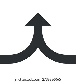 A black, curved arrow shape pointing upwards, representing direction or a diverging path.