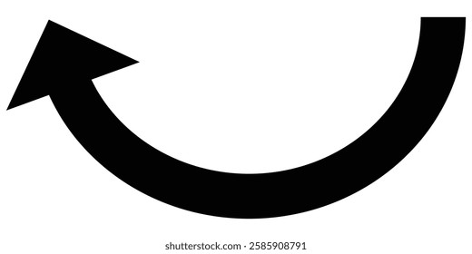 Black curved arrow sign. Arrow sign. Curved arrow pointing right. Black long arch arrow. 