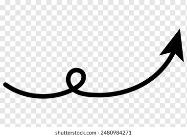 Black curved arrow spiral sign symbol icon element shape isolated on transparent background. Vector illustration. Eps file 55.