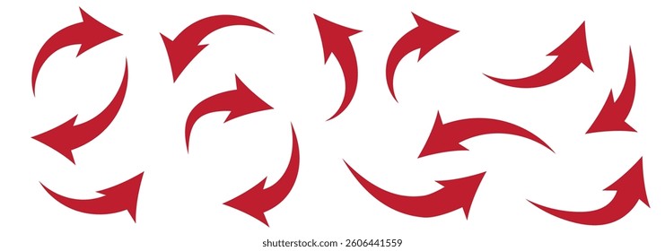Black curved arrows icons set. Arrow sign in flat style. Wind movement image, process repeat symbol, rotation. Vector illustration.