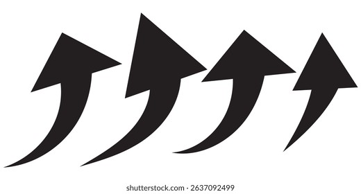 Black curved arrows icons set. Arrow sign in flat style. Wind movement image, process repeat symbol, rotation. Vector illustration