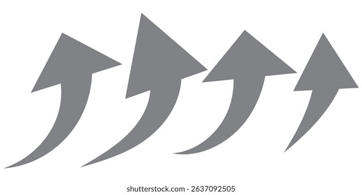 Black curved arrows icons set. Arrow sign in flat style. Wind movement image, process repeat symbol, rotation. Vector illustration