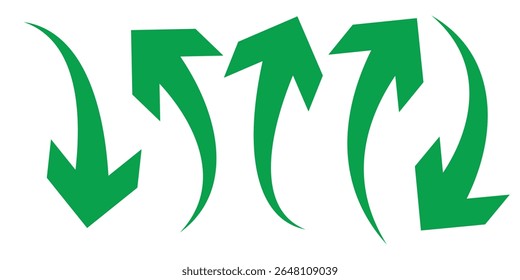 Black curved arrows icons set. Arrow sign in flat style. Wind movement image, process repeat symbol, rotation. Vector illustration