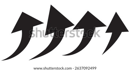 Black curved arrows icons set. Arrow sign in flat style. Wind movement image, process repeat symbol, rotation. Vector illustration