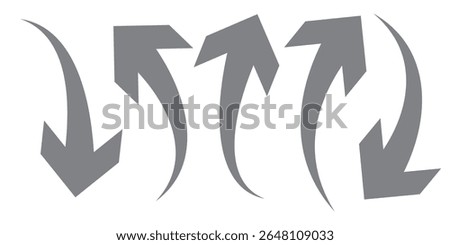 Black curved arrows icons set. Arrow sign in flat style. Wind movement image, process repeat symbol, rotation. Vector illustration