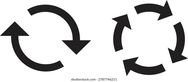 Black curved arrows pointing clockwise and counterclockwise in vector style