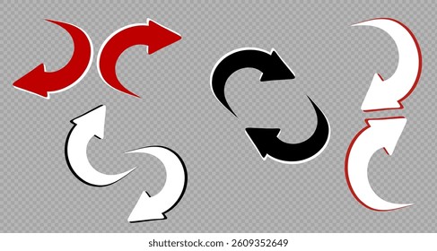 Black and Curved Arrows. Sign with arrows. . Black and red arrows. 3 D models. Vector arrows PNG