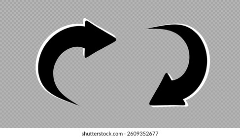 Black and Curved Arrows. Sign with arrows. . Black and red arrows. 3 D models. Vector arrows PNG