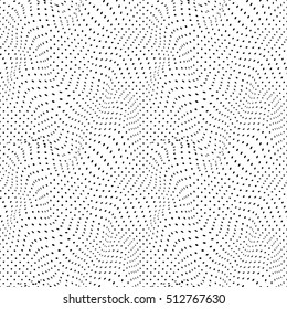 Black curved dots on white, abstract seamless pattern