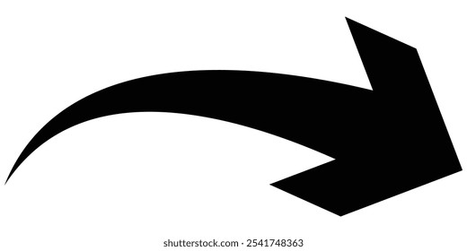 Black curved graph with arrow icon. Arrow illustration pointing down. Counterclockwise direction pointer. single arrow, sign right down isolated on white background. Vector illustration.