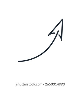 Schwarzer, gekrümmter Graph mit Pfeil.  Lineare Vektorsymbol-Abbildung einzeln auf weißem Hintergrund.