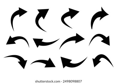 black curved hand drawn arrows set design. vector illustration.