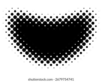 Forma curva negra con puntos de semitono sobre un fondo blanco