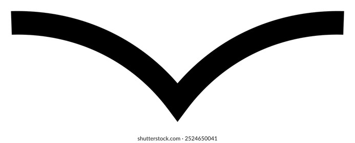 Black curved shape resembling a bird in flight with wings spread. Ideal for nature-themed projects, minimalist design, logos, aviation symbols, and artistic representations. Simple and clean vector v