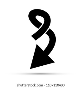 Black curved and spiral arrow to down