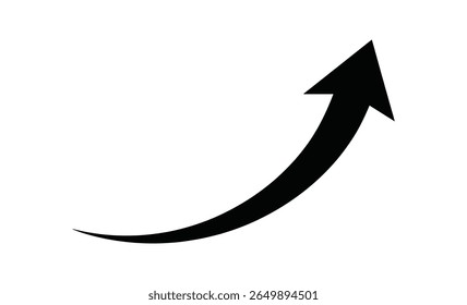 Black Curved Upward Arrow Symbolizing Growth, Progress, or Ascent Vector