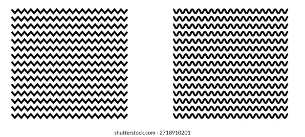  Schwarz gewölbte Zickzacklinien Muster in abstraktem Stil. Geometrisches Dekorelement. Fett schwarz-weißes Zickzack Chevron Muster Hintergrund.