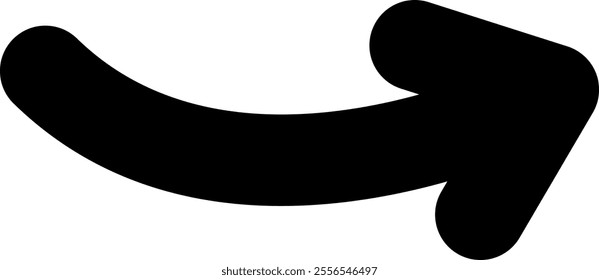 Black curving arrow pointing right against a clean white background, effectively symbolizing direction, movement, and progress in a simple, modern design