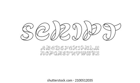 Black curvy font, handwritten script alphabet, calligraphy cursive letters and numbers, vector illustration 10EPS