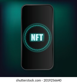 Black custom made mobile with NFT screen isolated on dark background