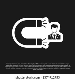 Black Customer attracting icon isolated on black background. Customer retention, support and service. Customer man attracting with magnet. Vector Illustration