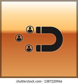 Black Customer attracting icon isolated on gold background. Customer retention, support and service. Customer people attracting with magnet. Vector Illustration