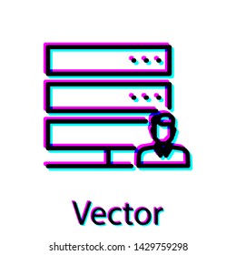 Black Customer care server icon isolated on white background. Tech support concept with male operator. Call center sign. Vector Illustration