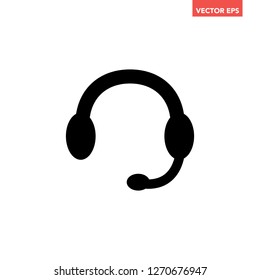 Black customer service support / headset icon for interface concept elements app ui ux web button logo, simple modern graphic glyphs flat design vector eps 10 isolated on white background