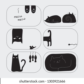 Black Cute Cat Character Drawn Illustration Set