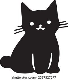black cute cat illustration sitting smiling