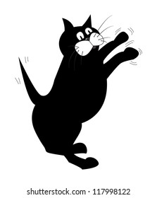 Black cute cat plays