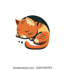 Black cute cat sleeping curled up in a ball in cartoon style. Vector illustration, isolated on white background