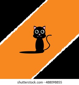 Black cute cat vector illustration, Halloween, flat icon