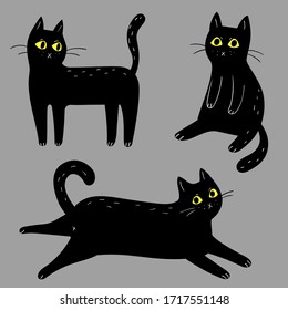 
Black cute cats. Vector set.