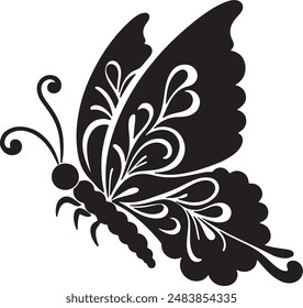 Black Cute and Elegant Butterfly silhouette vector illustration with White background.