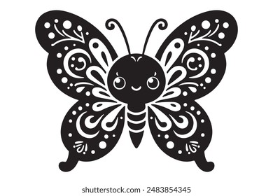 Black Cute and Elegant Butterfly silhouette vector illustration with White background.