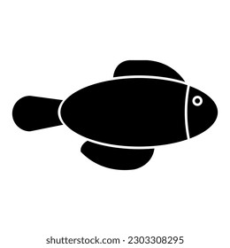 Black cute exotic long Cartoon fish silhouette on the white background. Suitable for nature animal sea life marine live or wildlife thing