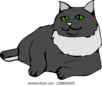 black cute fat cat vector art