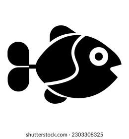 Black Cute fish silhouette icon with two legs on the white background. Isolated fish with open mouth. Seafood. Editable color. EPS vector file
